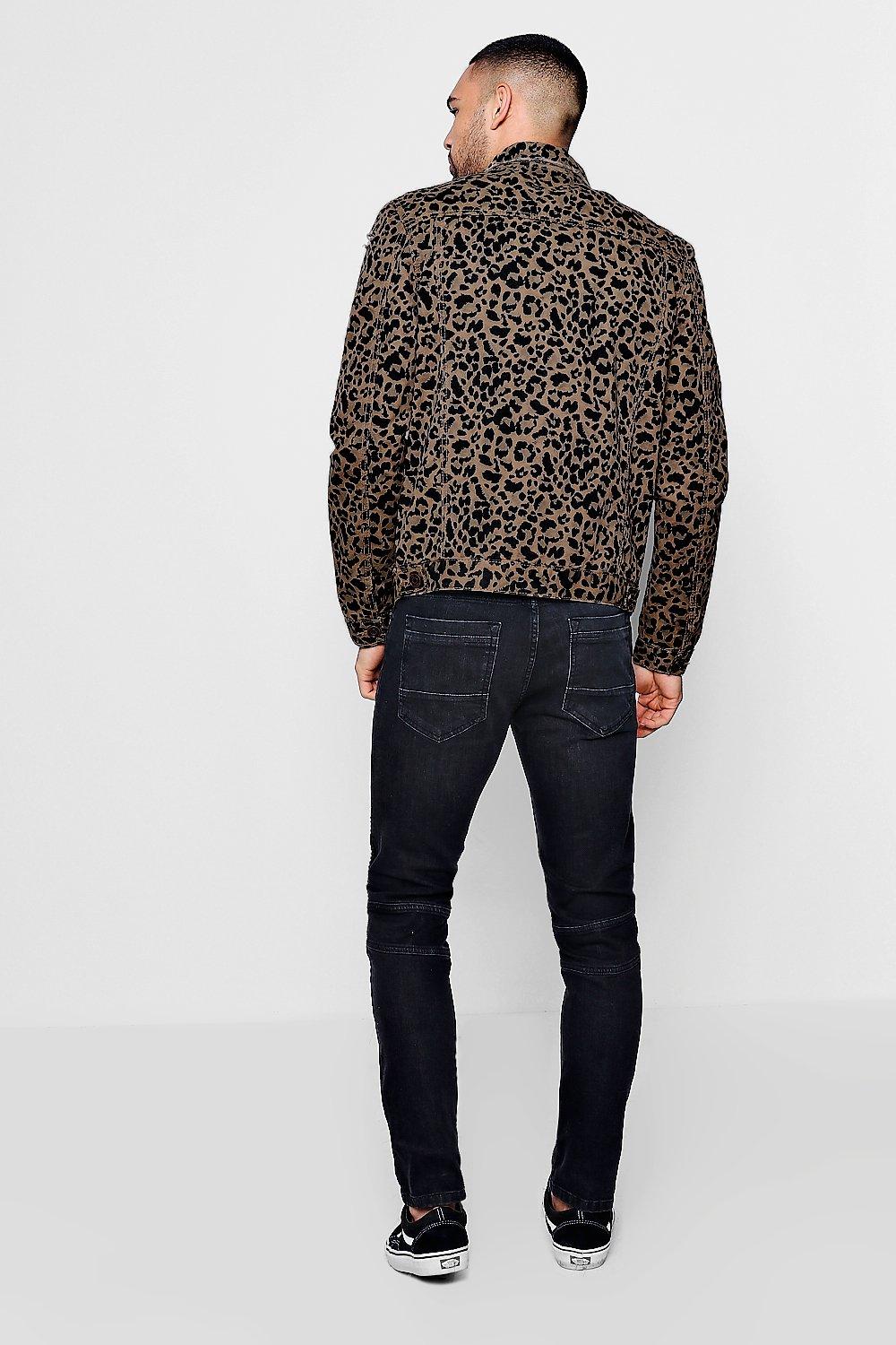 Skinny Fit Leopard Print Denim Jacket