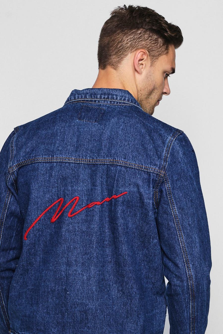 Blue MAN Embroidery Denim Jacket image number 1