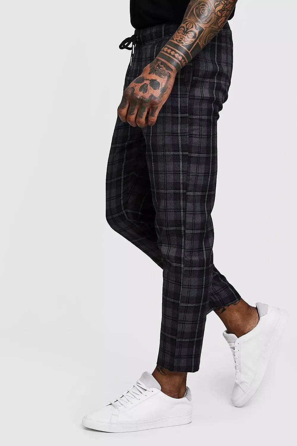 Mens grey clearance checked joggers