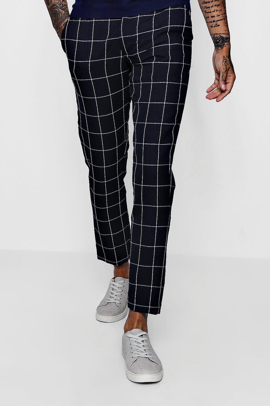 Tapered Fit Pants In Navy Windowpane Check image number 1