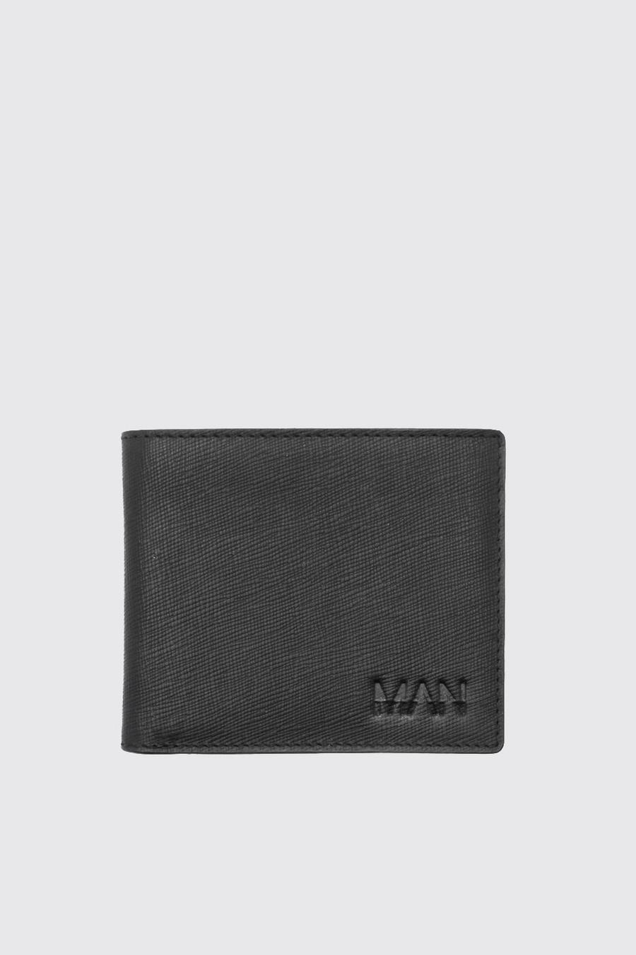 Black Real Leather MAN Emboss Saffiano Wallet image number 1