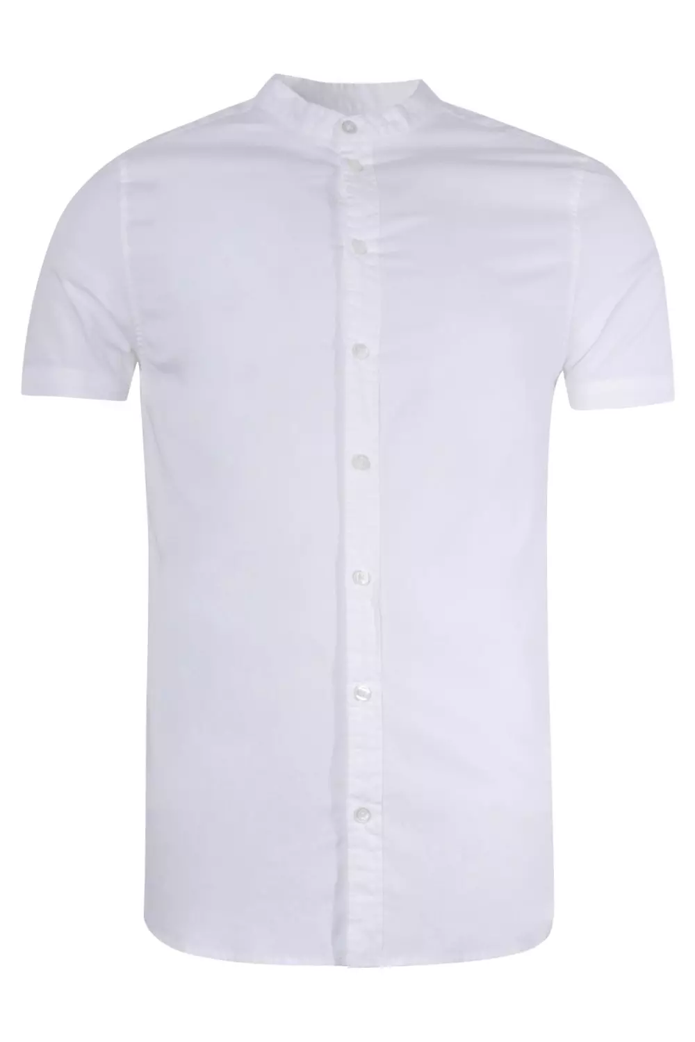 Xact Men's Short Sleeved Oxford Grandad Collar Shirt Slim Fit