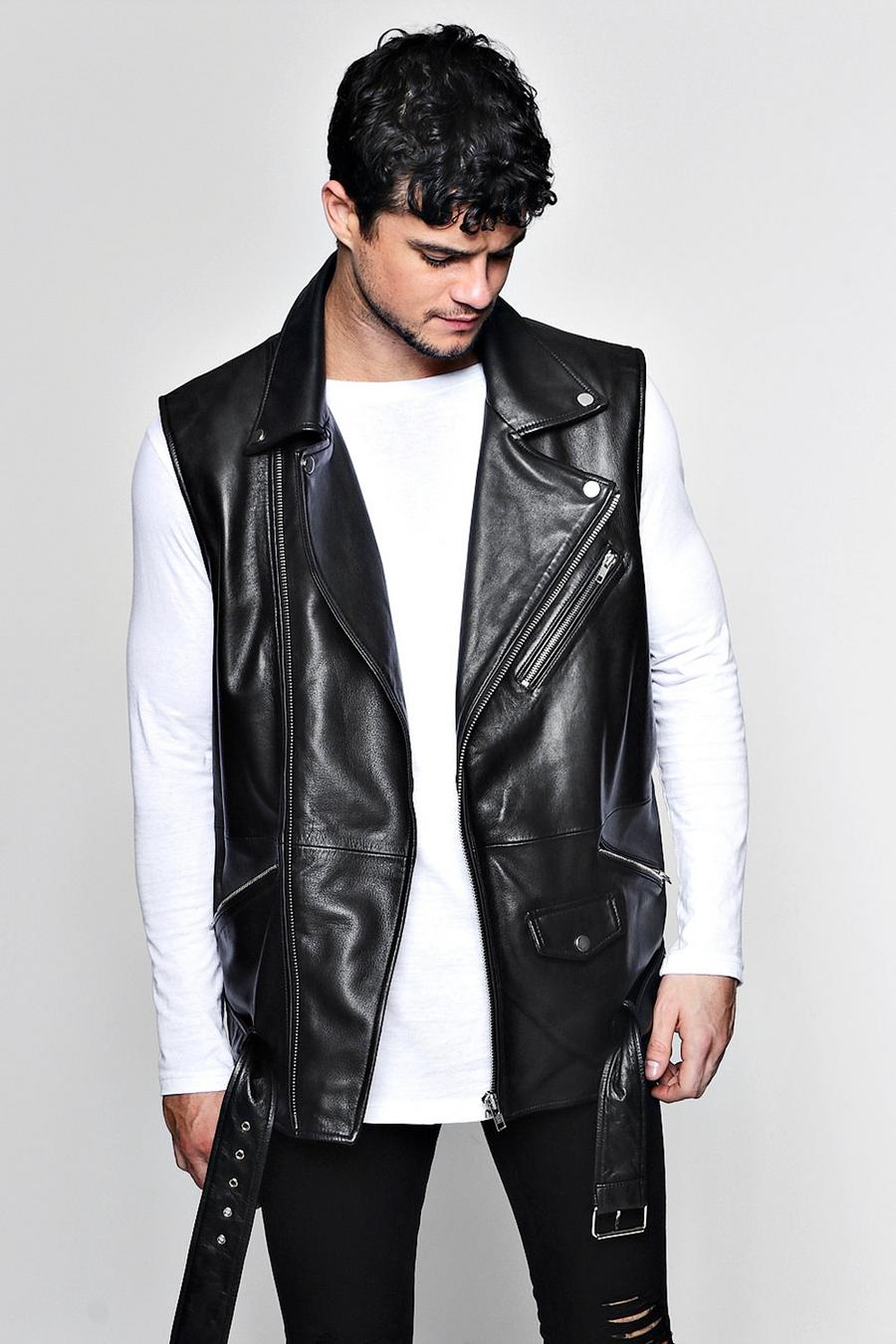 Real Leather Tassel Sleeveless Moto Jacket image number 1