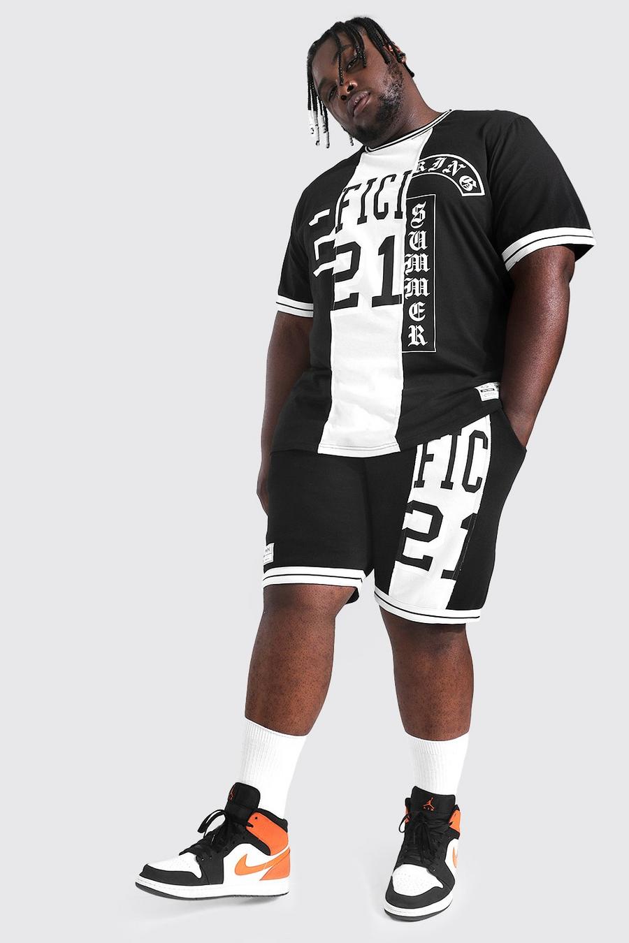 Conjunto Plus de pantalón y camiseta cortos de equipo universitario Official, Black image number 1