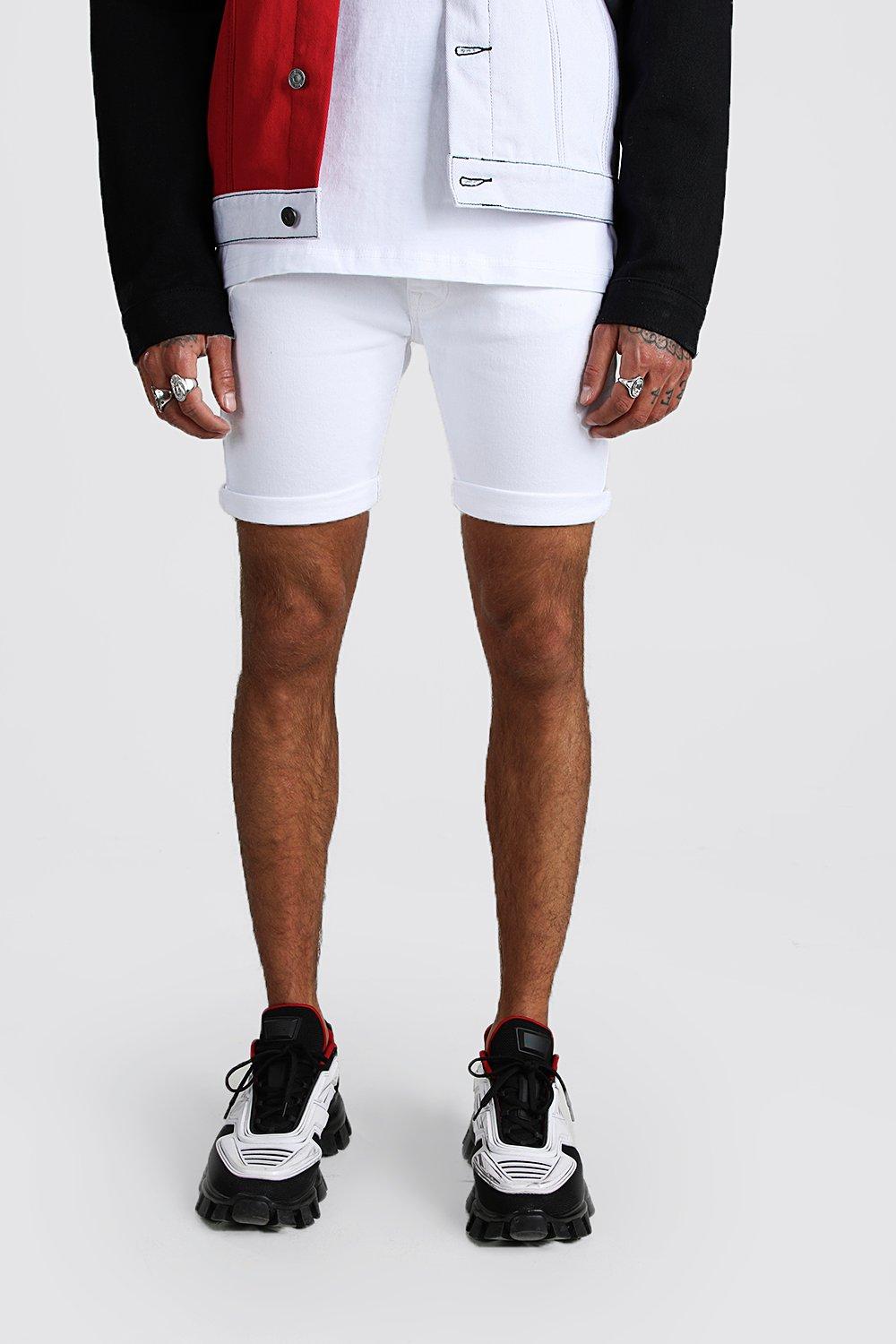 White skinny denim hot sale shorts