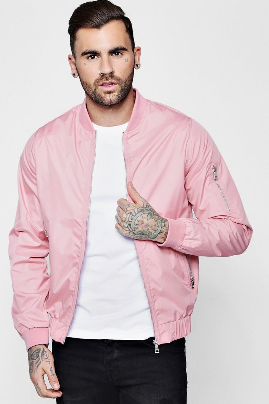 Womens Mens Clothing Mens Jackets Casual jackets Boohoo Homme Leather Look Striped Sleeve Bomber in Pink Save 14% 