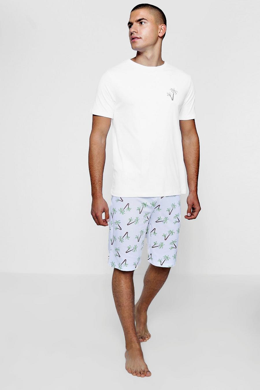 Conjunto de pijama de pantalones cortos y camiseta con estampado de palmeras image number 1