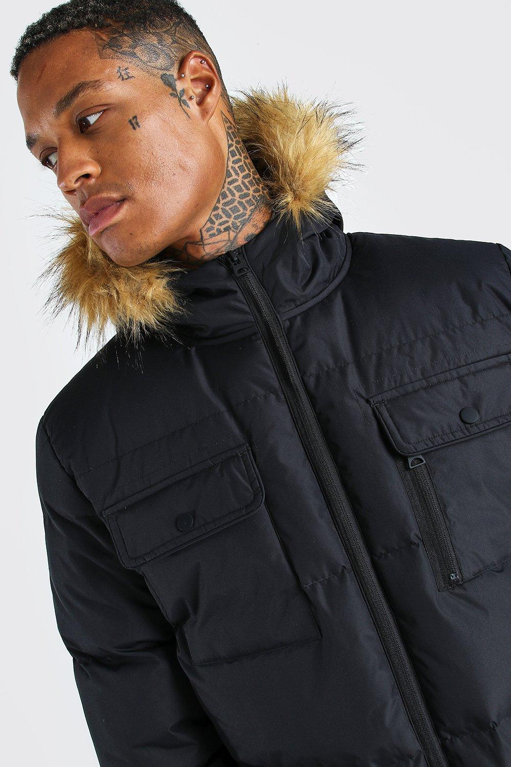 Boohoo quilted faux fur jacket sale
