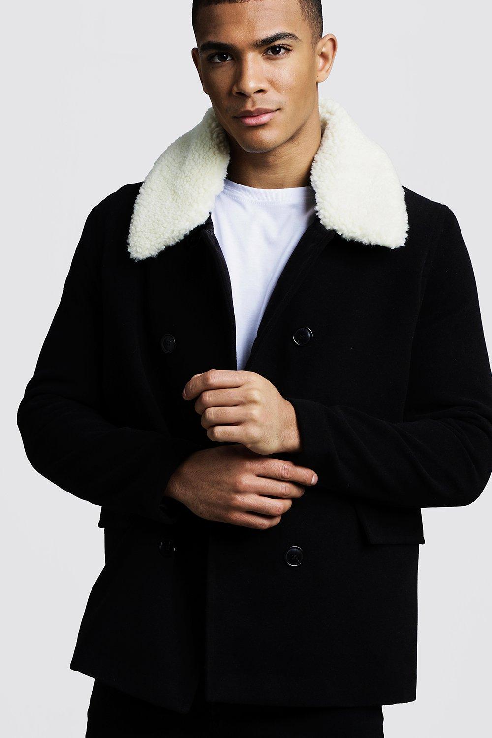 Borg collar wool blend sales pea coat