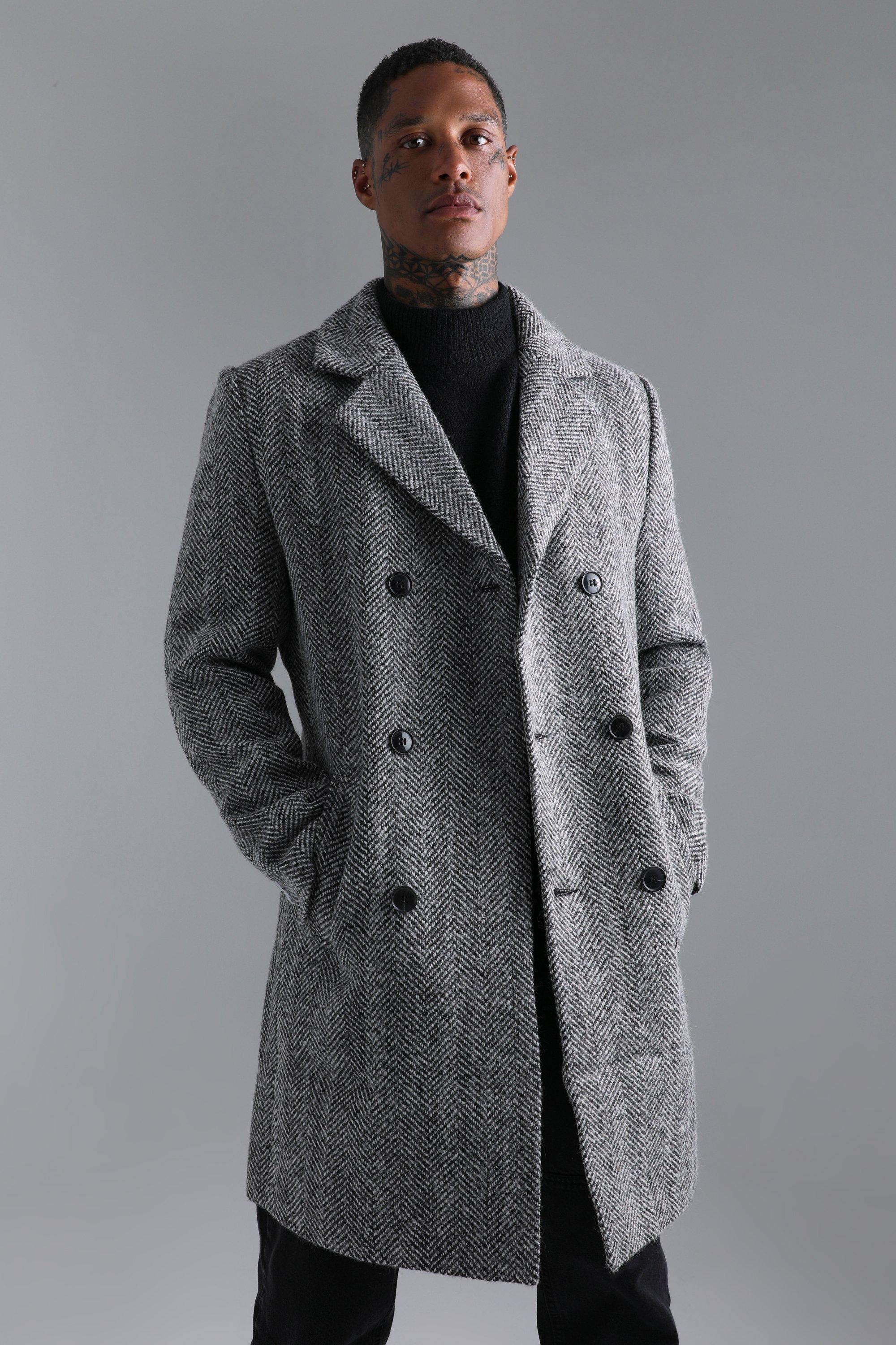 Funnel Neck Herringbone Overcoat With Button | lupon.gov.ph