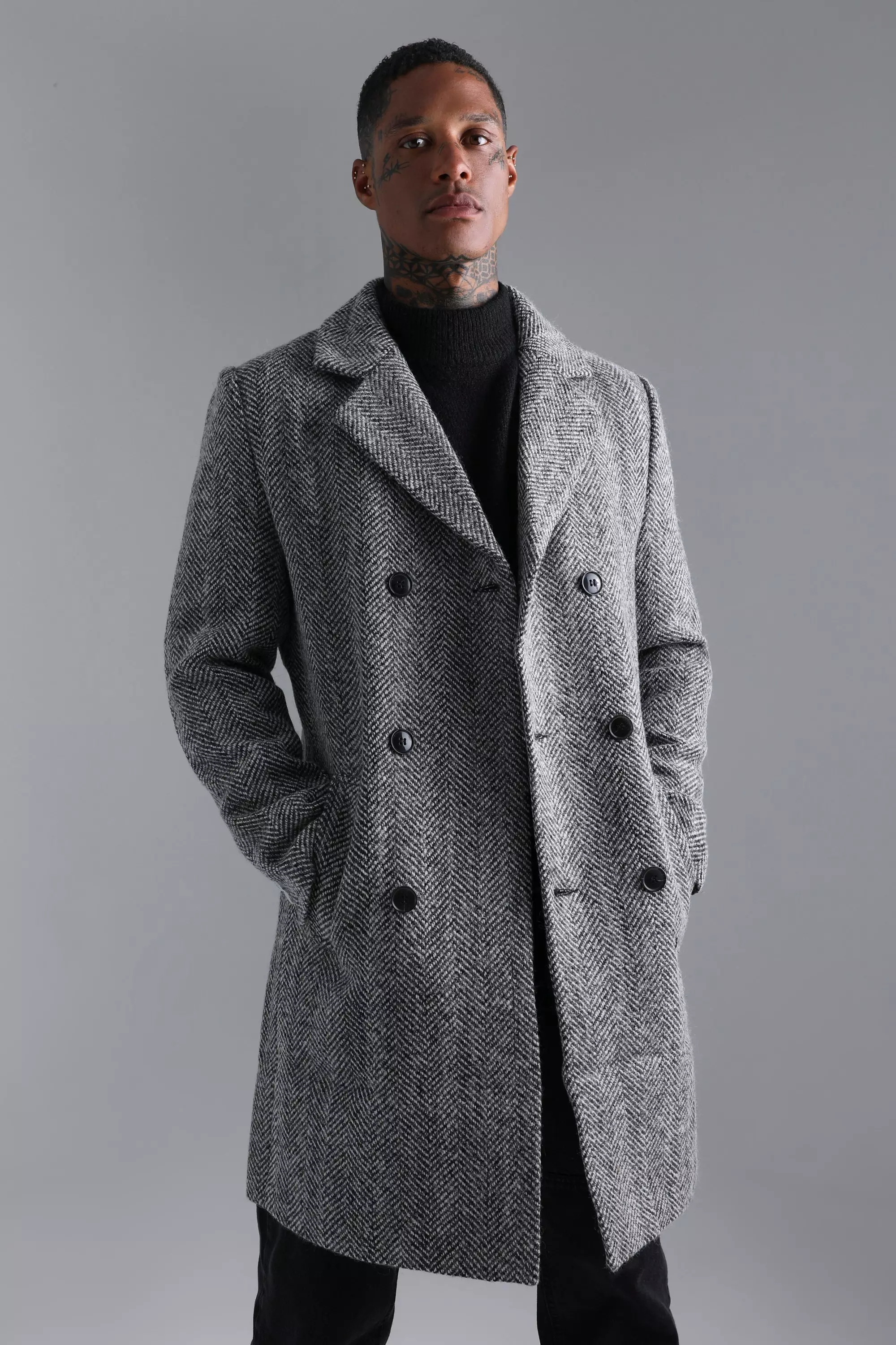 Double breasted herringbone overcoat hotsell