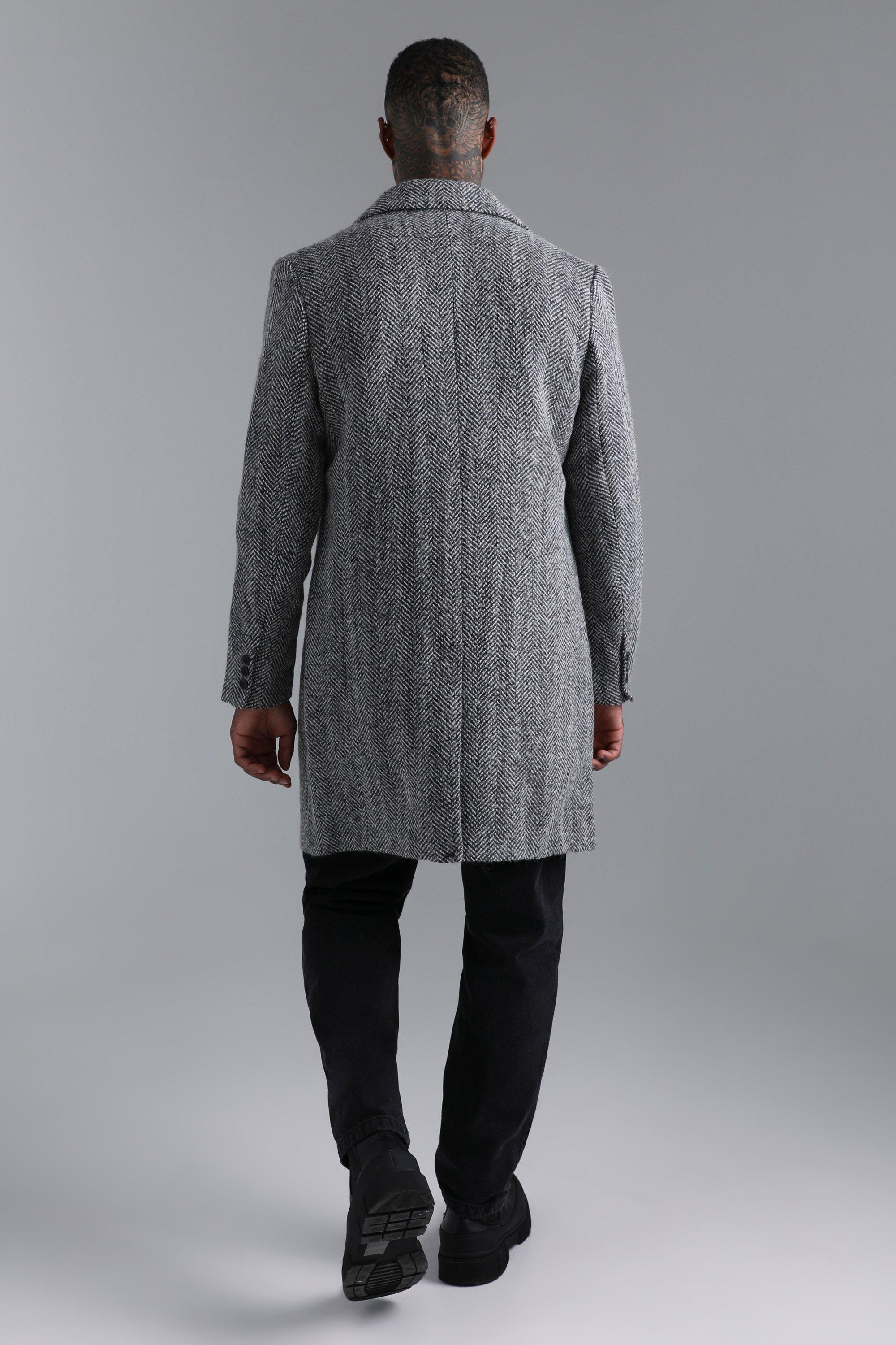 Men's Wool Blend Herringbone Double Breasted Overcoat