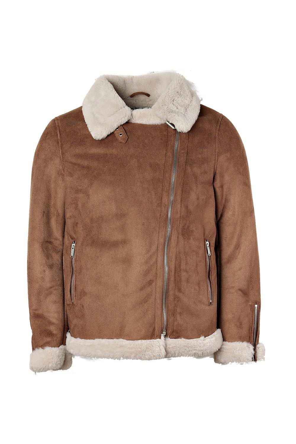 Faux Fur Lined Suede Aviator Jacket boohoo