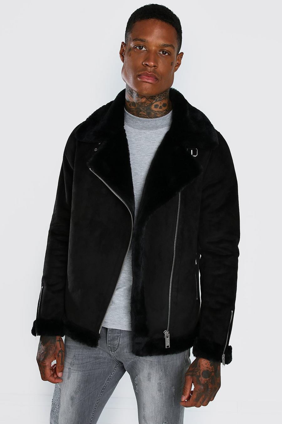Black Faux Fur Lined Suede Aviator image number 1