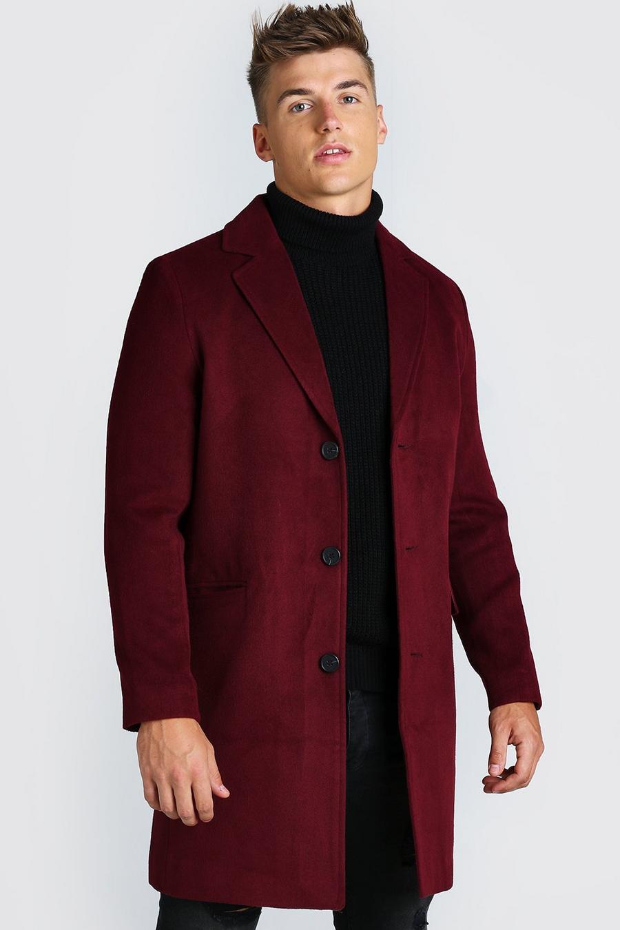 Burgundy Single Breasted Wool Mix Overcoat image number 1