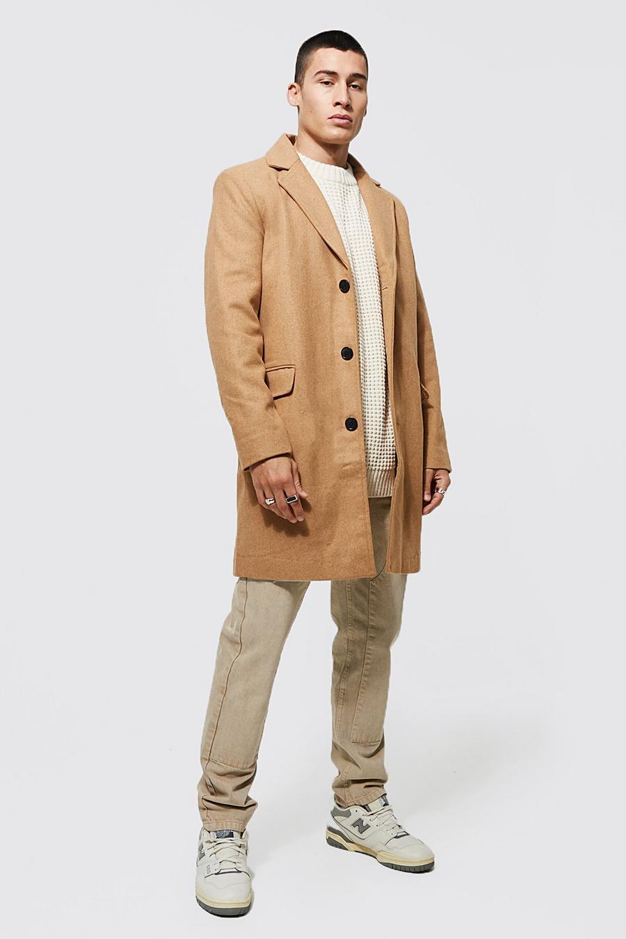 Camel Single Breasted Wool Mix Overcoat image number 1