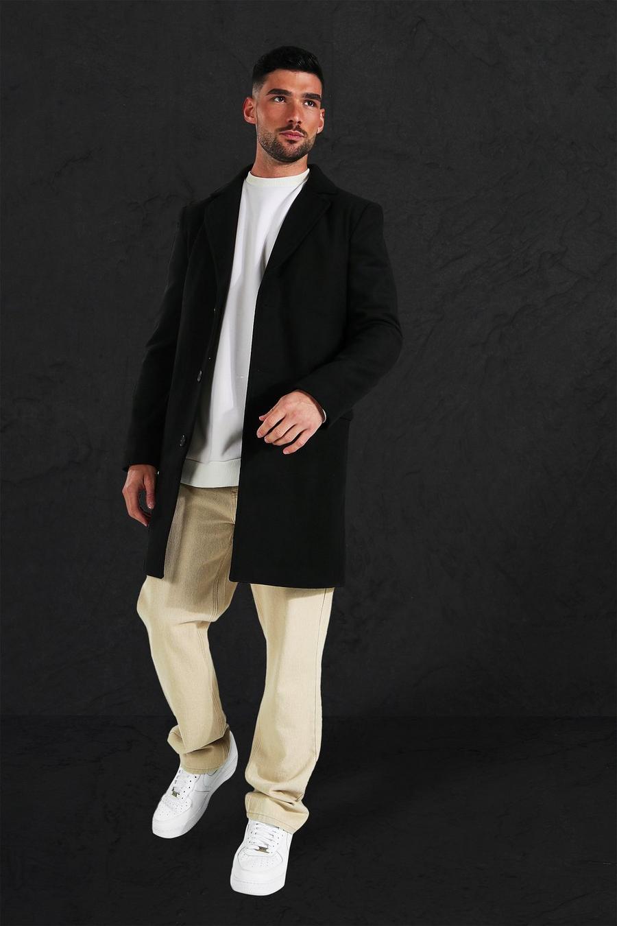 Black noir Single Breasted Wool Mix Overcoat