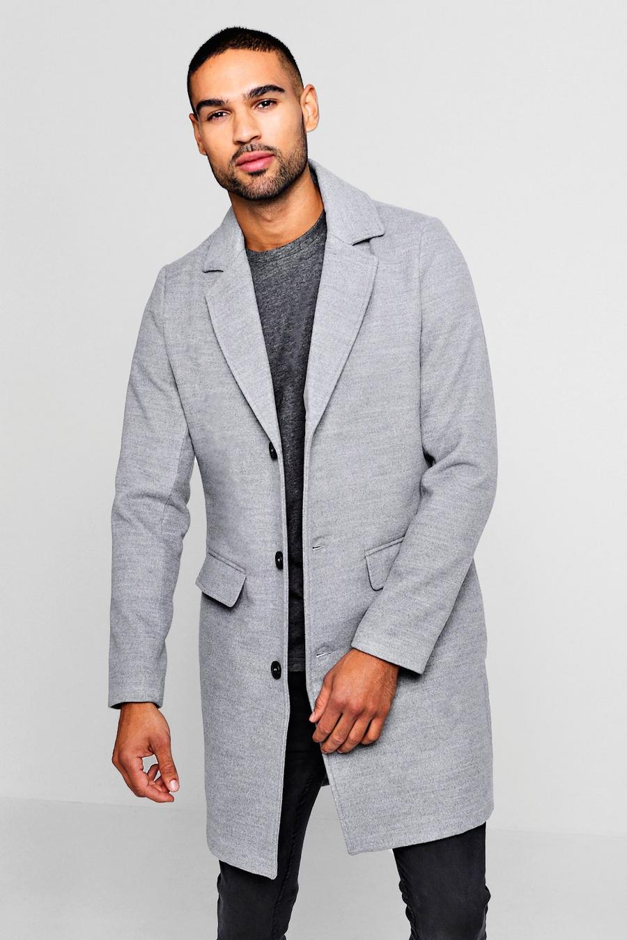 Grey Single Breasted Wool Mix Overcoat image number 1