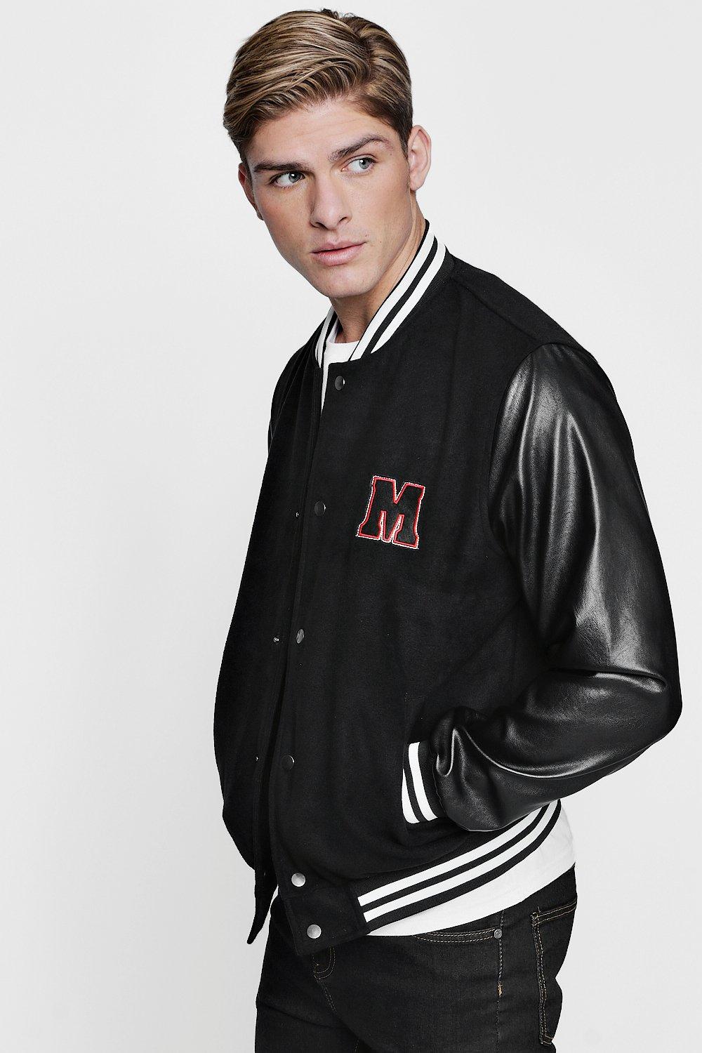 varsity jacket faux leather sleeves