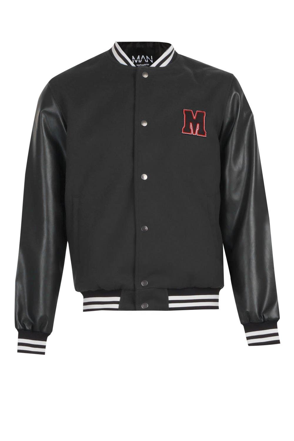 faux leather letterman jacket