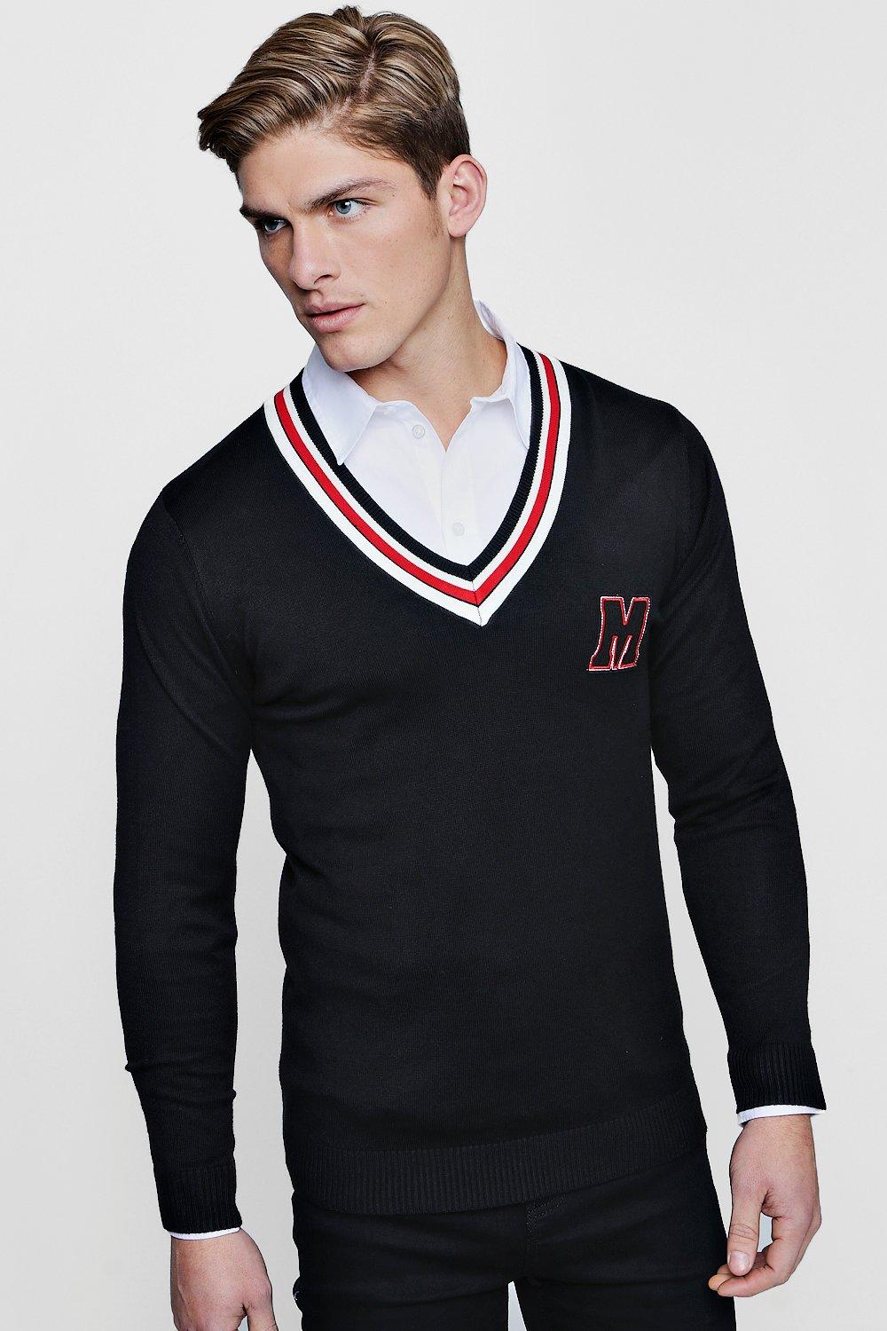 men's v neck varsity sweater