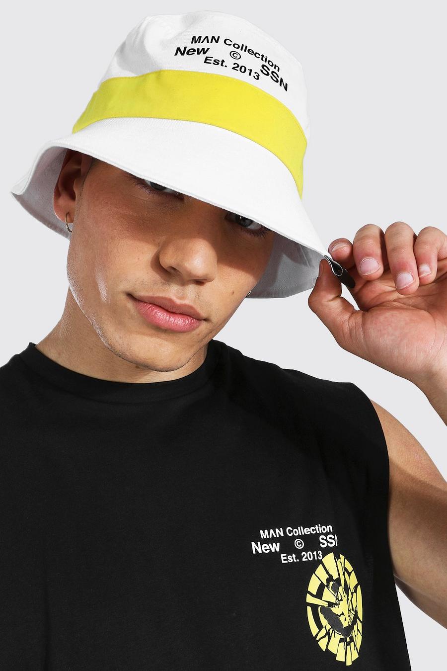 Cappello alla pescatora con stampa di viso effetto spray, Bianco image number 1