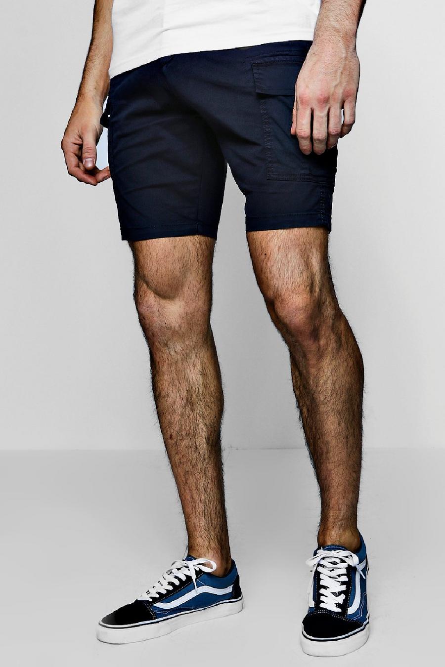 Pantalones cortos estilo militar ajustados elásticos, Azul marino image number 1