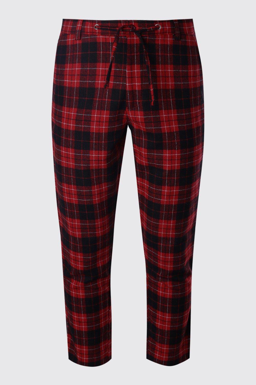 Plaid Tapered Pants With Side Panel | boohoo USA