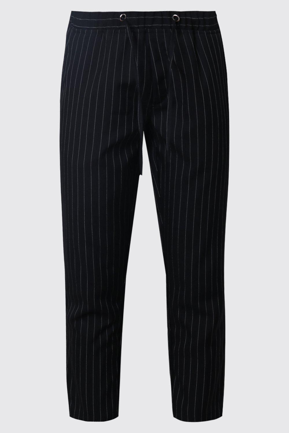 black pinstripe joggers