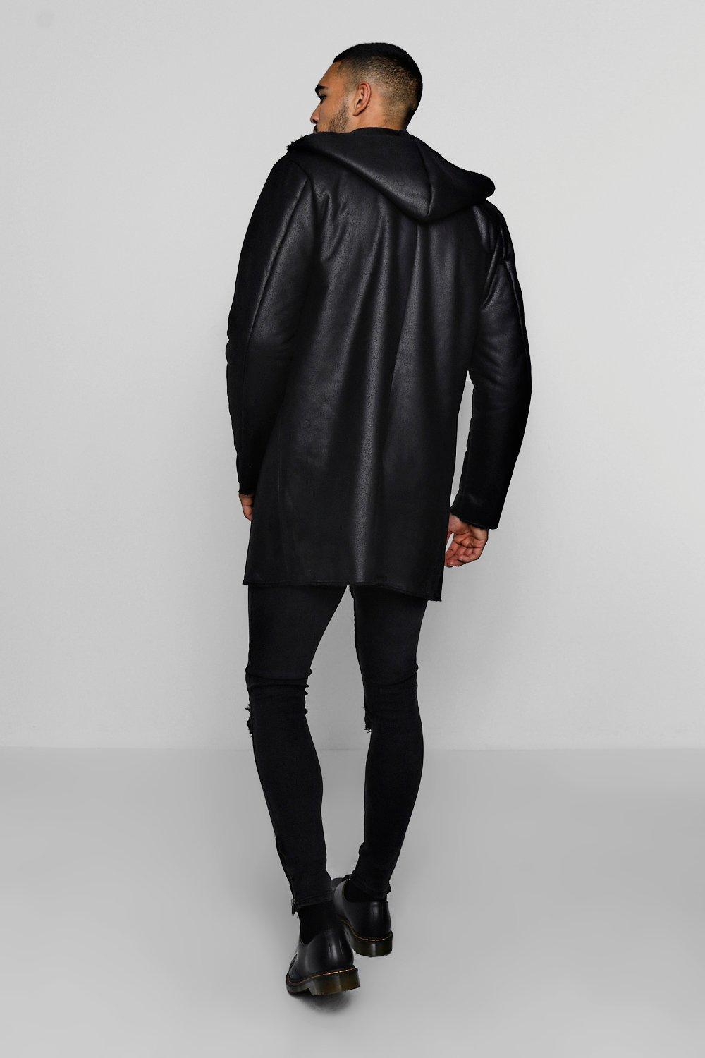 Hooded borg lined 2025 faux suede coat