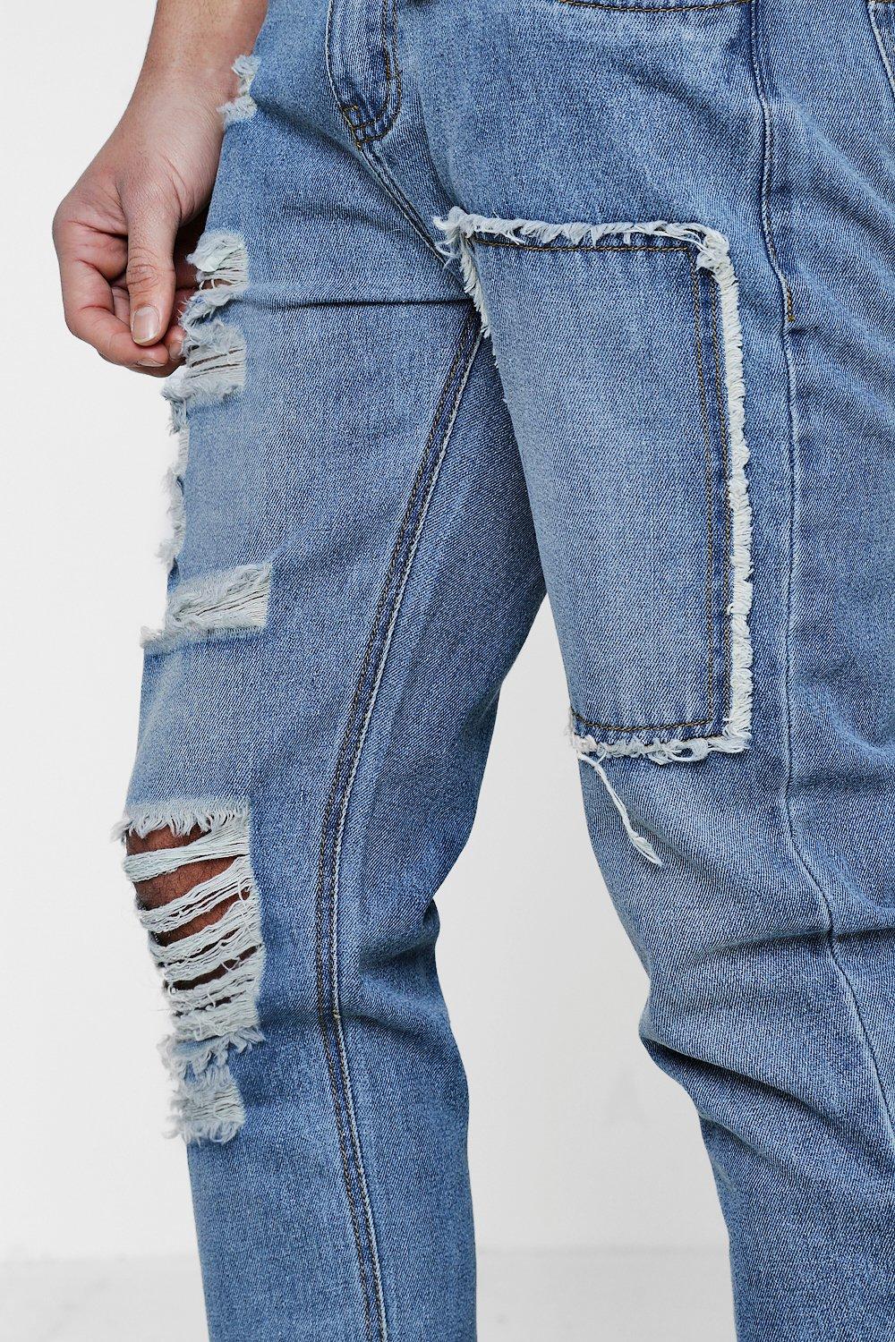 distressed patchwork jeans