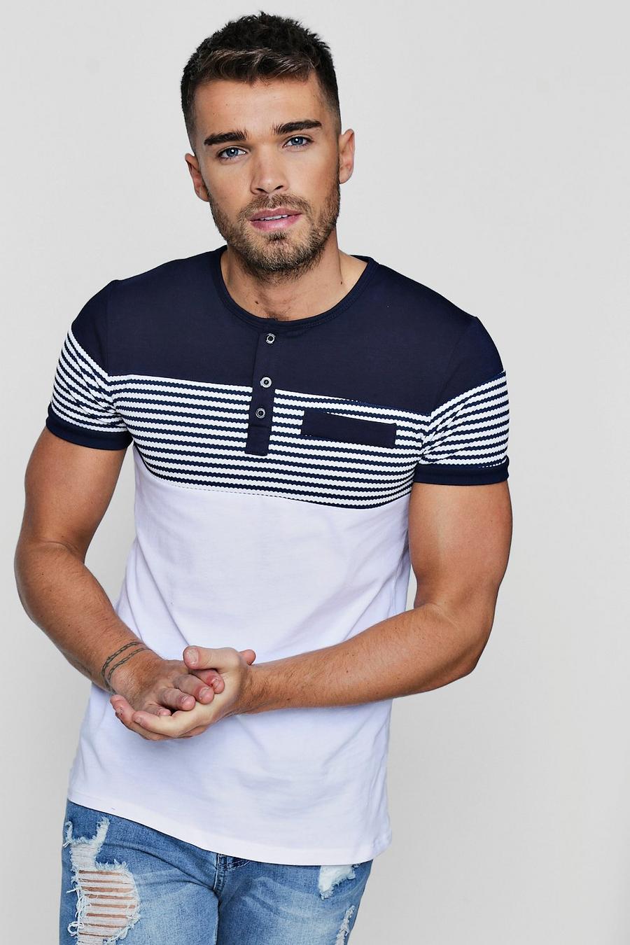 Muscle Fit Grandad Collar Panelled T-Shirt image number 1