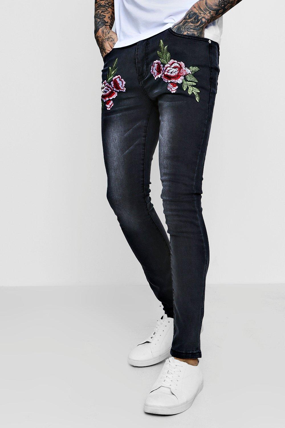mens skinny jeans with roses