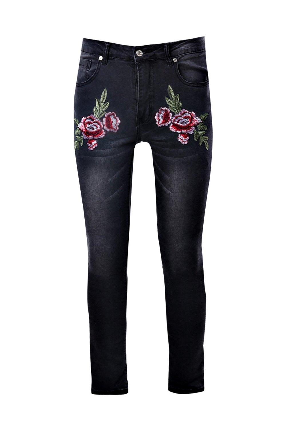 Rose embroidered jeans on sale mens