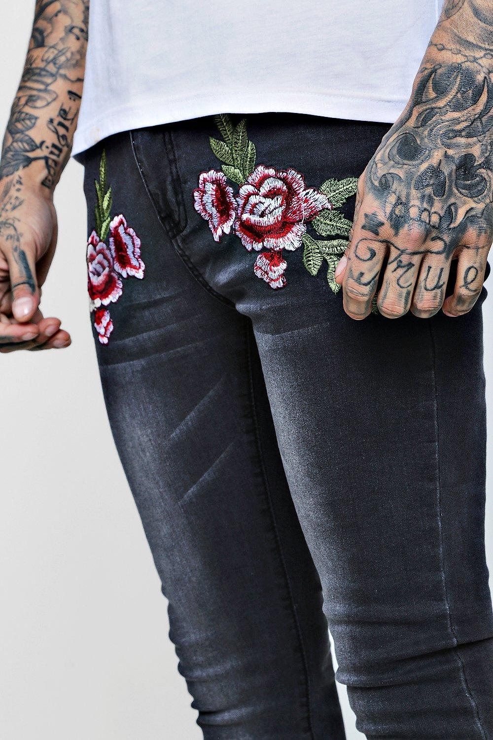 Embroidered skinny 2024 jeans mens