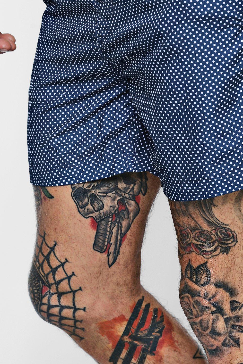 Navy Polka Dot Print Swim Shorts