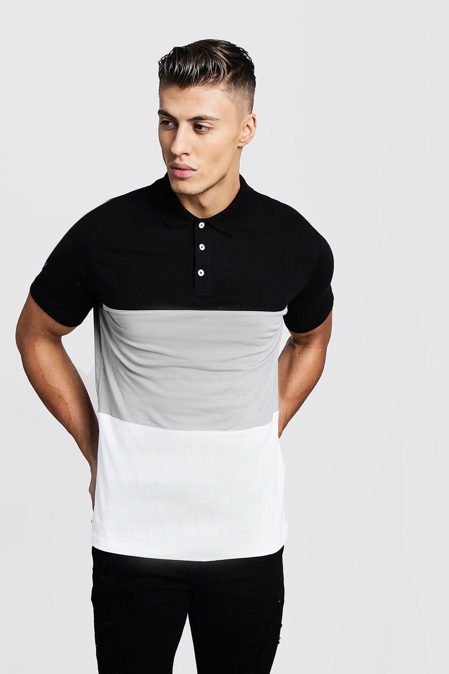 Men's Colour Block Short Sleeve Polo Shirt | Boohoo UK