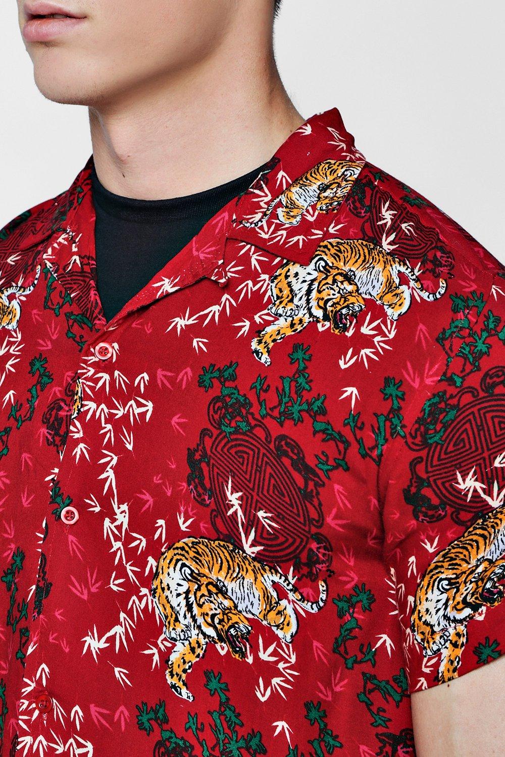 Buy Men's Tiger Print Red Shirt Online