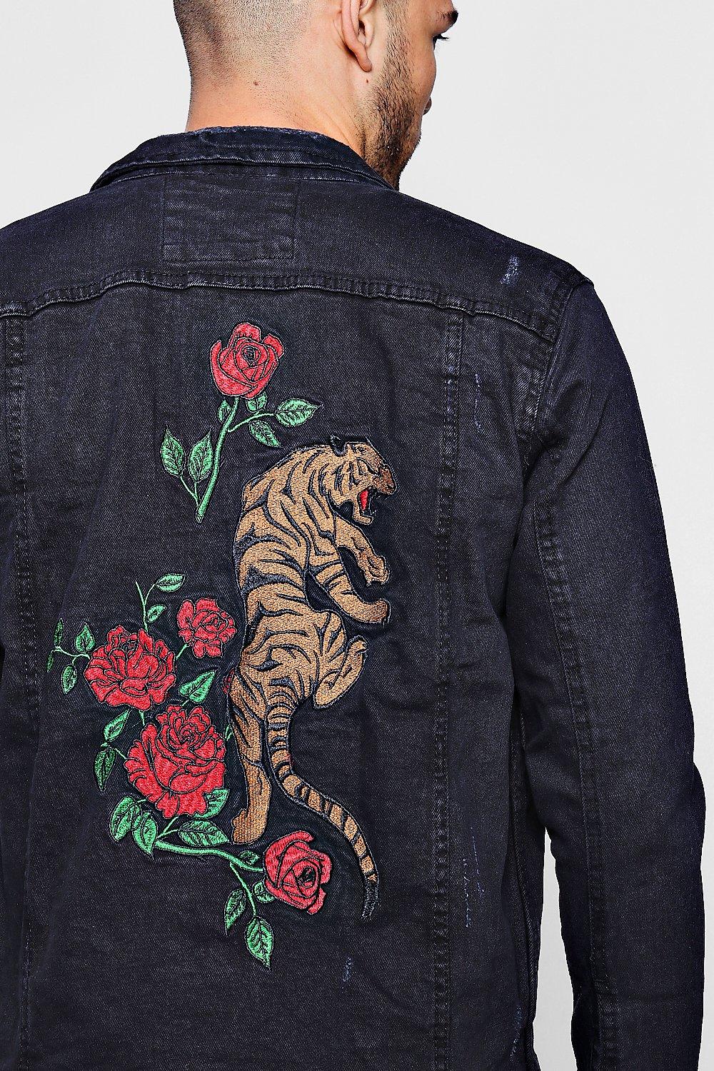 Mens denim 2025 jacket with embroidery