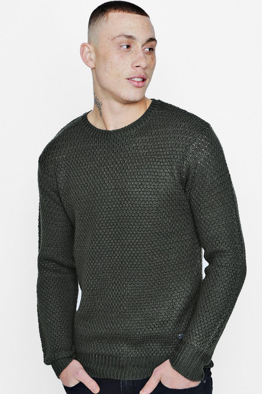 Crew Neck Honeycomb Knit Sweater image number 1