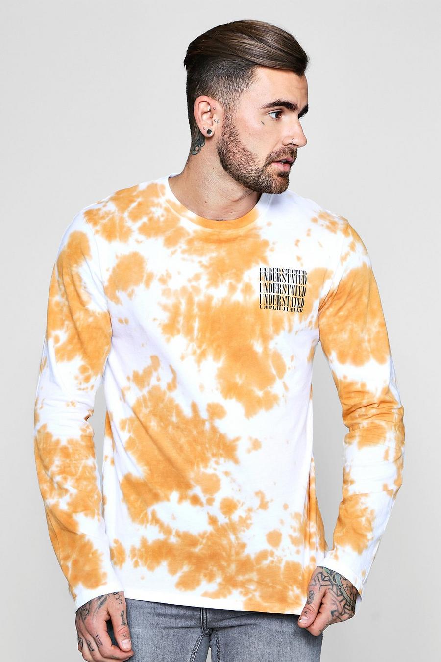 Orange Long Sleeve Tie Dye T-Shirt With Print image number 1