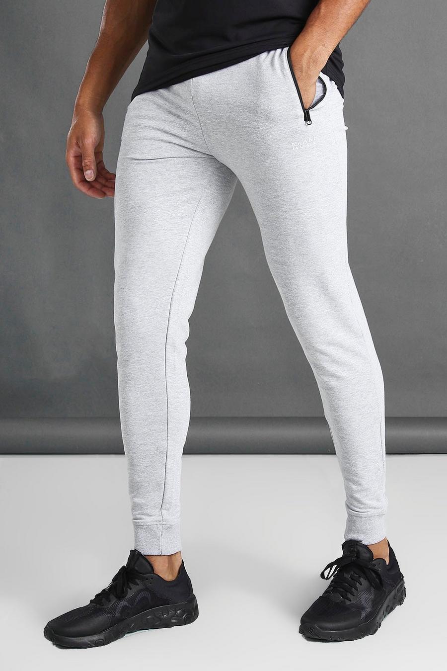 Grey Skinny Fit Gym Joggers With Zip Pockets image number 1