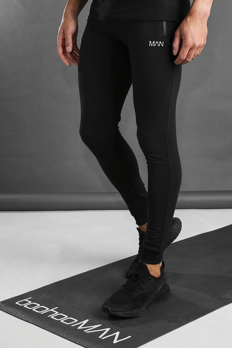 Black Skinny Fit Active Gym Joggers With Zip Pockets image number 1