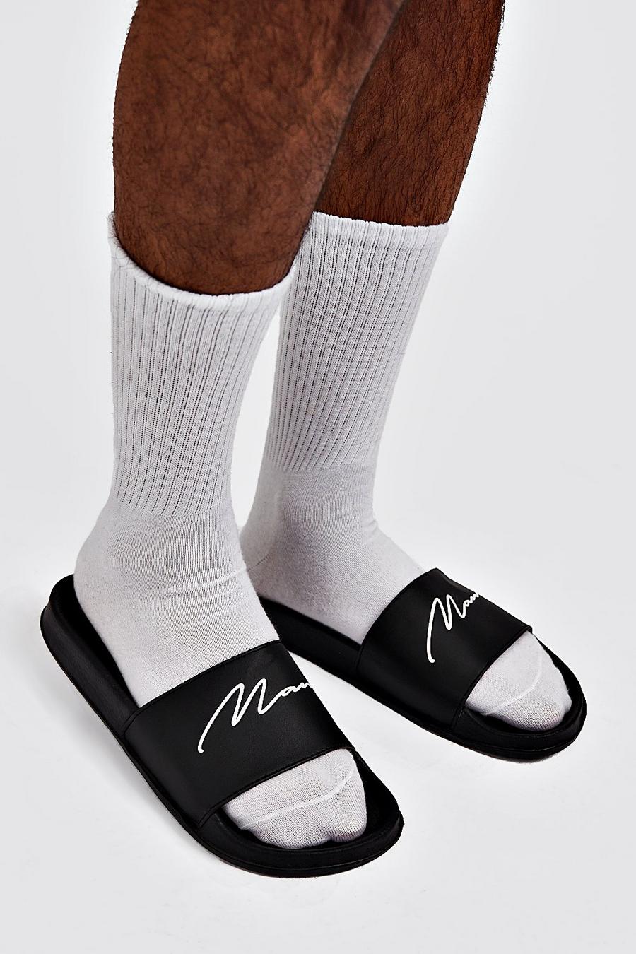 Zwart Man Slippers Met Tekst image number 1