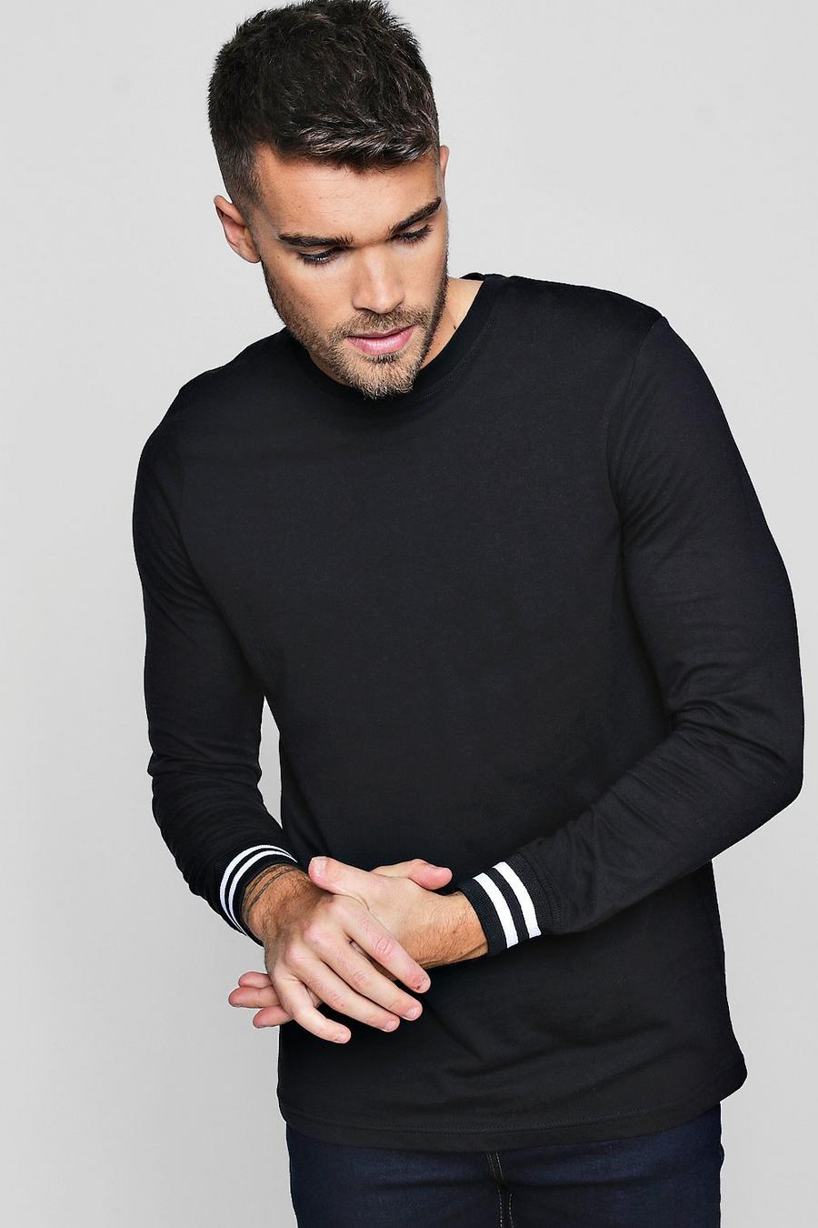 Black Long Sleeve T-Shirt With Sports Cuff image number 1