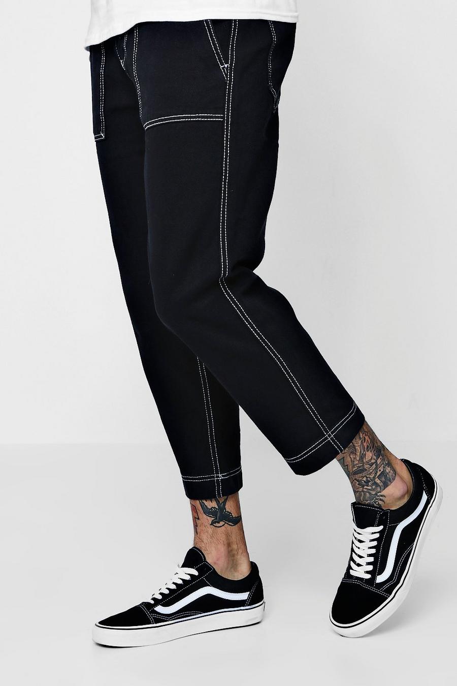 Loose Fit Skater Jeans With Contrast Topstitch, Black image number 1