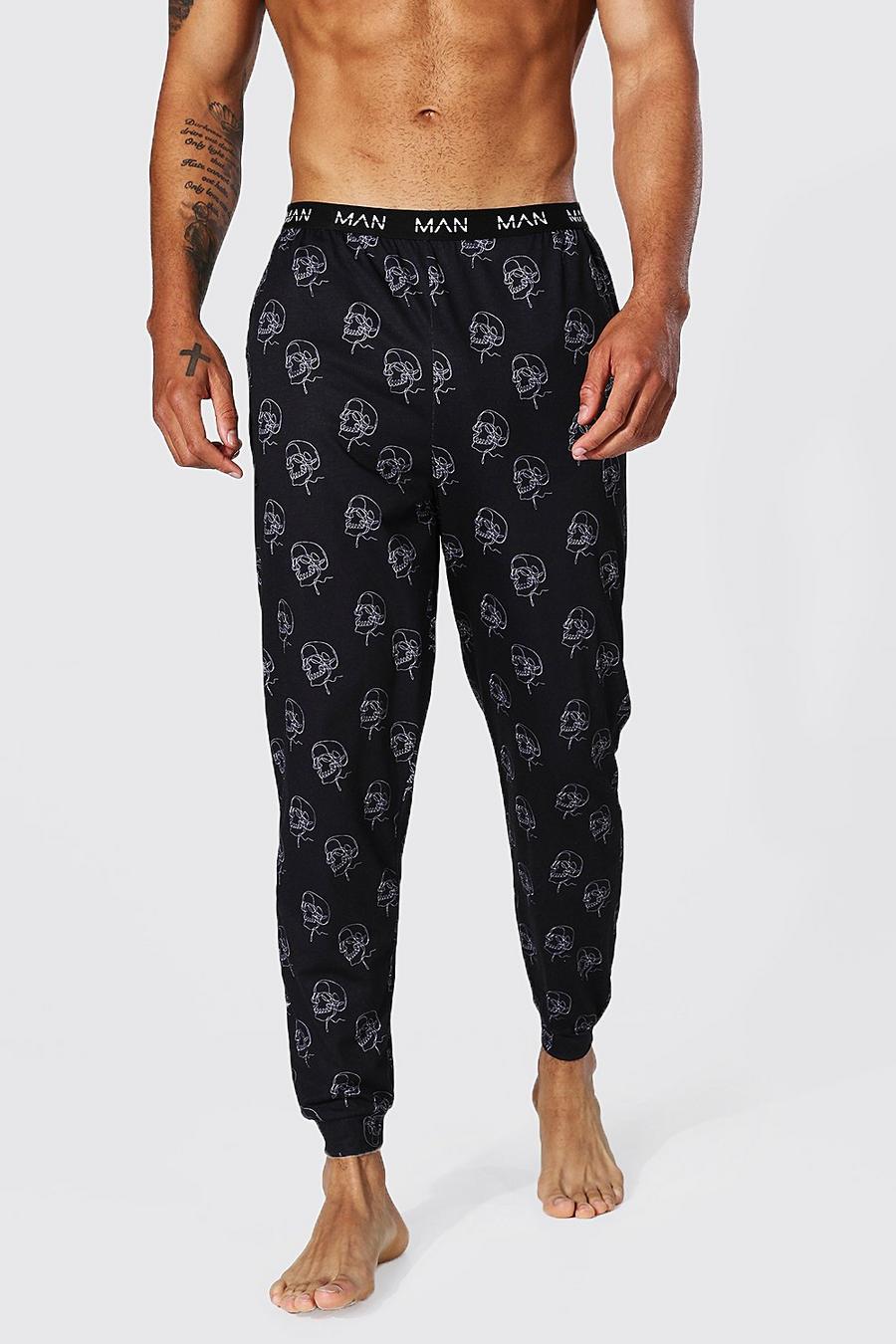 Man Loungewear-Hose mit Dash Skull Print, Black image number 1