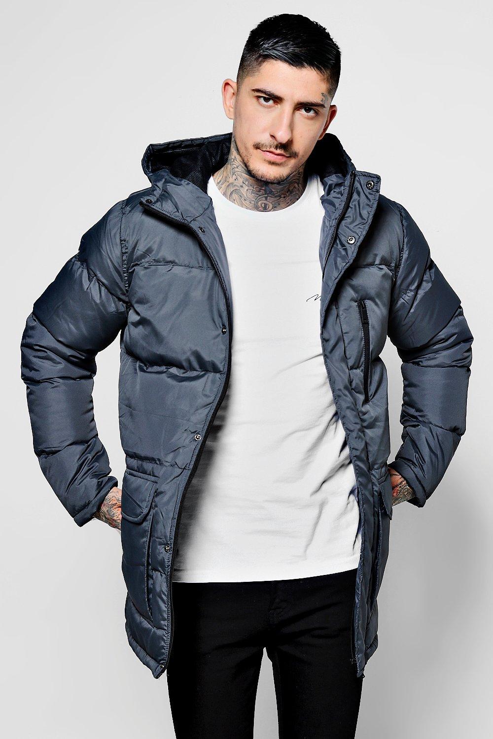 Men's Long Line Puffer Jacket | Boohoo UK