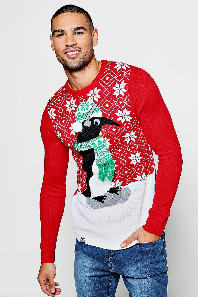 Pull de Noël pingouin yeux en 3D | boohoo Pull de Noël pingouin yeux en 3D | boohoo
