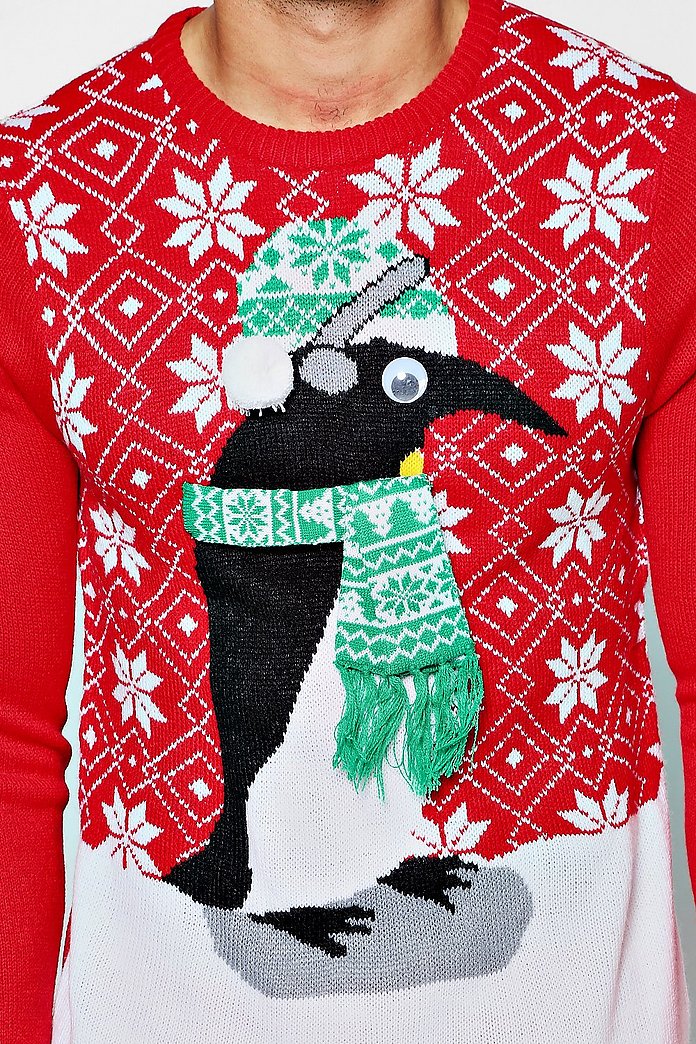 Pull de Noël pingouin yeux en 3D | boohoo Pull de Noël pingouin yeux en 3D | boohoo